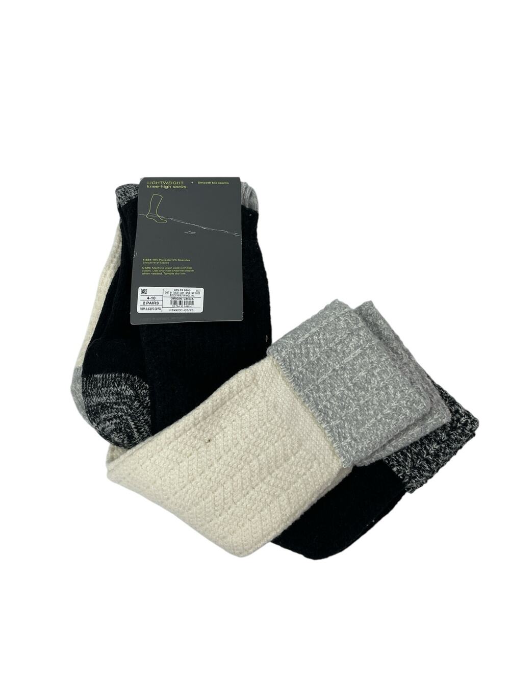 NEW All In Motion Ivory Black Colorblock Lightweight Knee High Socks Size 4-10